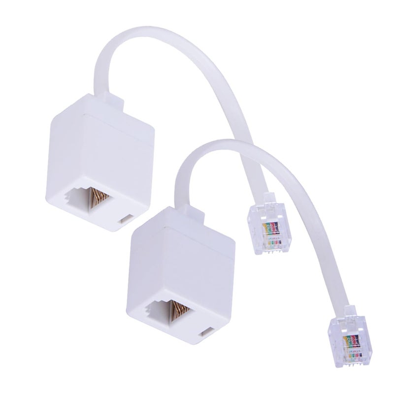 HAWAKA RJ11 Phone Jack Extension Adapter, 2-Pack 6P4C Male to Female Connector for Telephone, Modem, Fax Machine - Gold Plated Contacts - Image 1